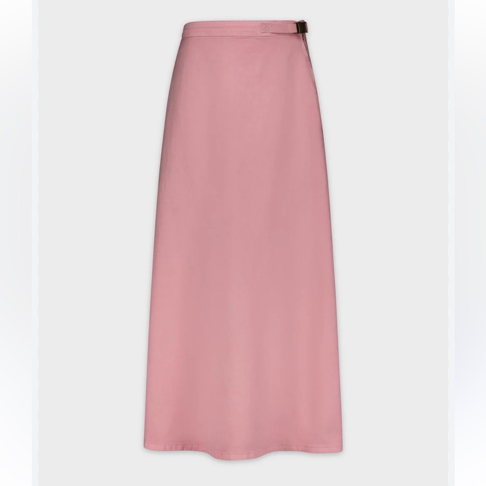 Pink denim midi skirt